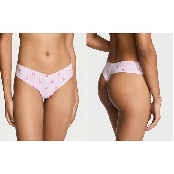 Victoria's Secret Women's Panties Size 2XL Purest Pink Logo Stripes No Show - Picture 1 of 5